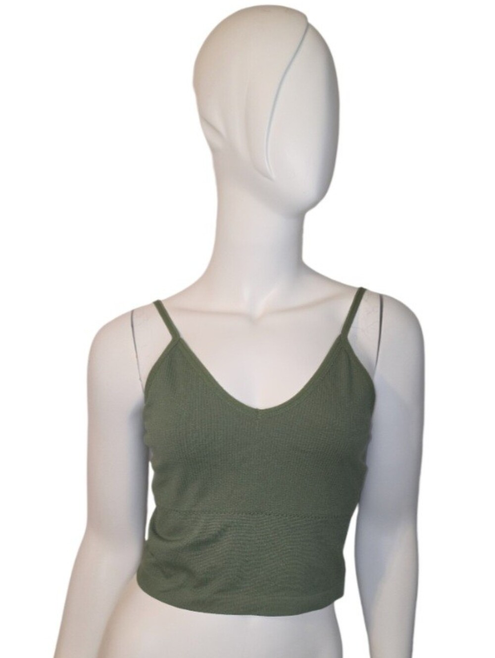 Unbranded Ribbed Olive Green V-Neck Seamless Crop Tank Top Size M